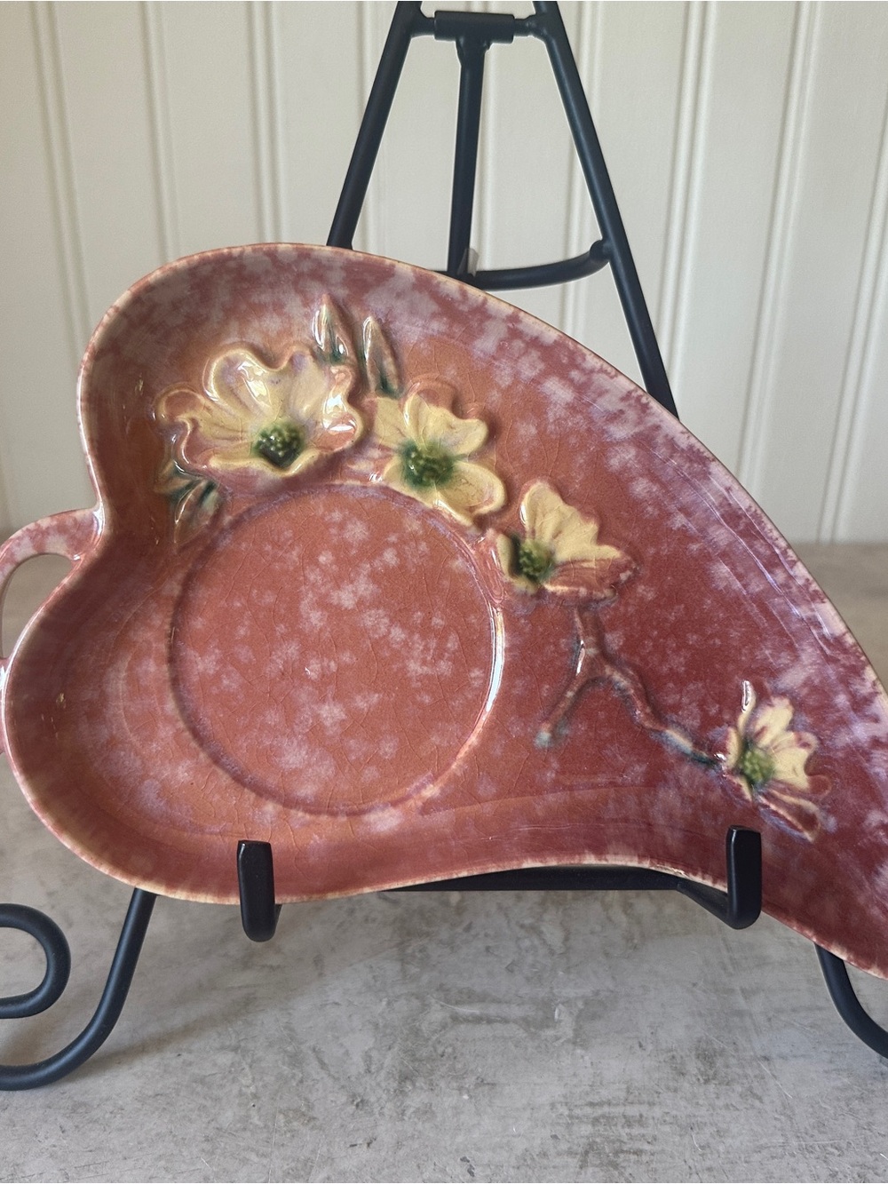 Roseville Pottery Wincraft 1948 Saucer Snack Tray 230-7 Pink Floral MCM 8” x 5”
